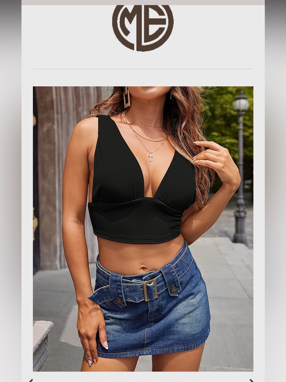 MEROKEETY Black Deep V Cropped Tank Top - Women XL